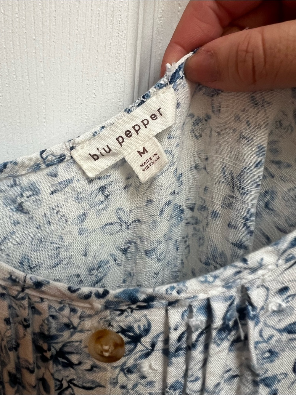 Blu Pepper Blue and White Floral Midi Dress with Button Front - Picture 2 of 2